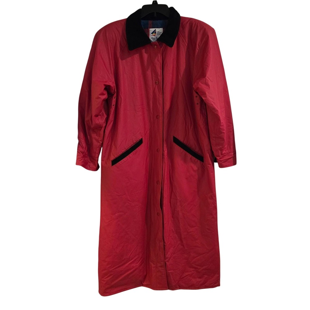 Vintage Misty Harbor slicker Women M Red PVC  Plaid Lined Corduroy Collar